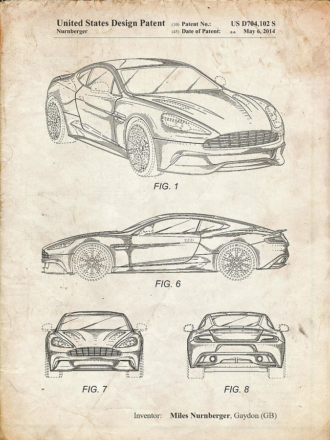 Car Digital Art - Pp708-vintage Parchment Aston Martin D89 Carbon Edition Patent Poster by Cole Borders