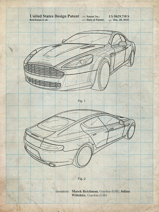 Car Digital Art - Pp709-antique Grid Parchment Aston Martin Dbs Volante Patent Poster by Cole Borders
