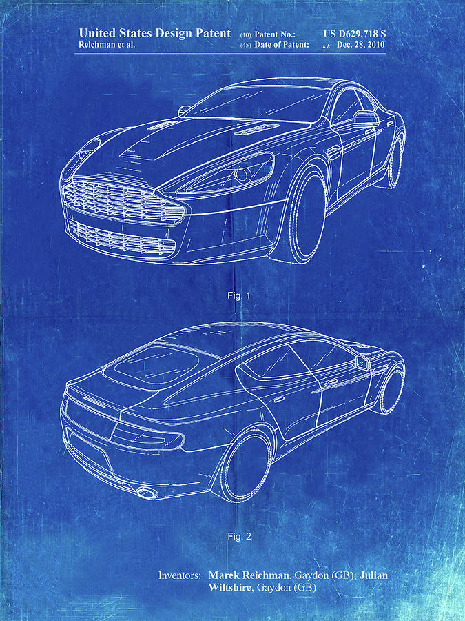 Pp709-faded Blueprint Aston Martin Dbs Volante Patent Poster Digital