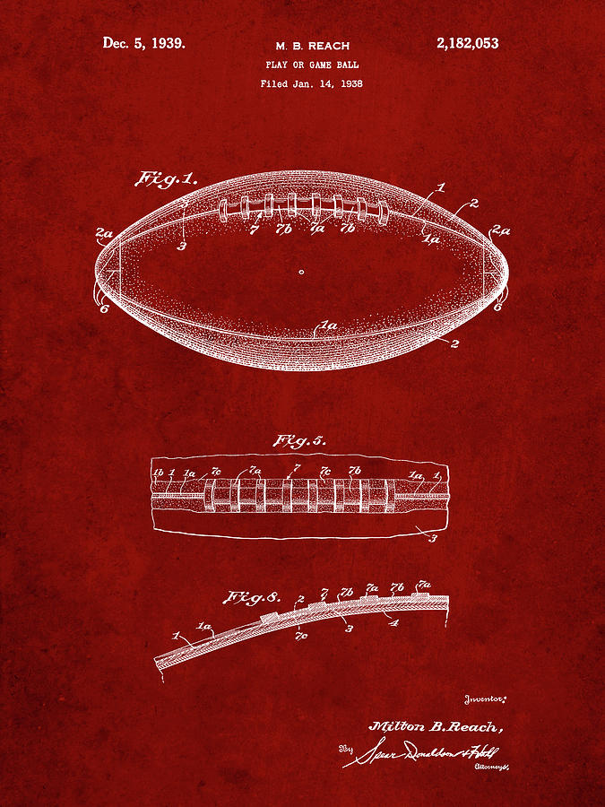 Sports Digital Art - Pp71-burgundy Football Game Ball Patent by Cole Borders