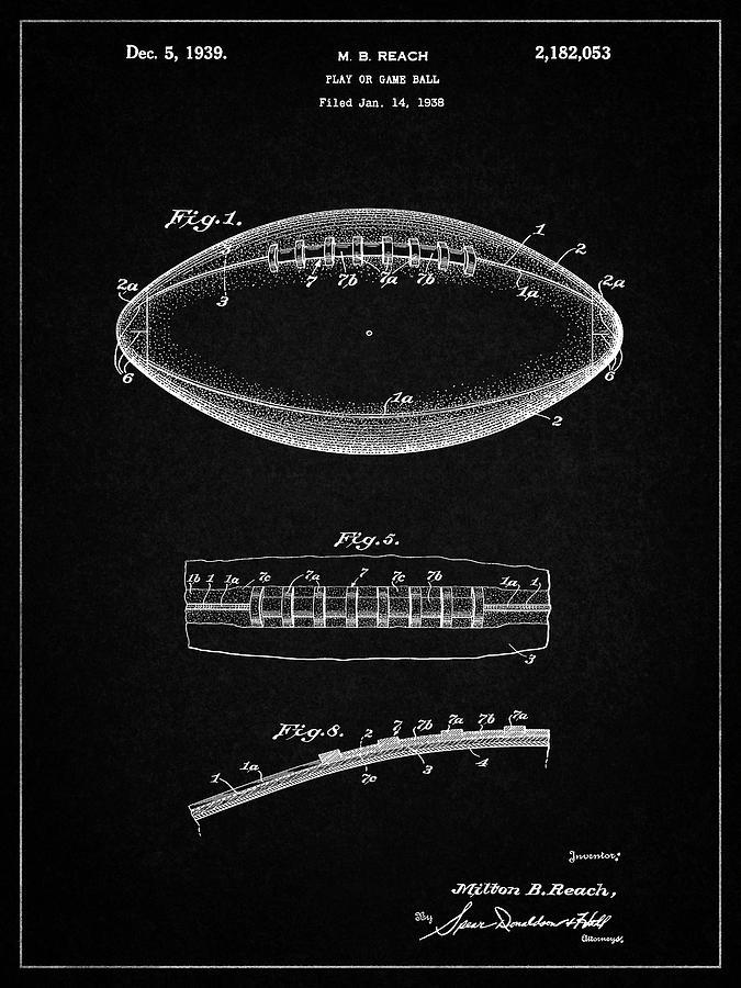 Sports Digital Art - Pp71-vintage Black Football Game Ball Patent by Cole Borders