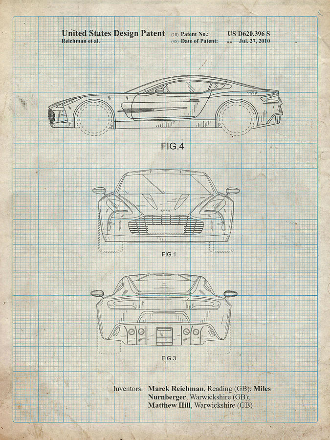 Car Digital Art - Pp711-antique Grid Parchment Aston Martin One-77 Patent Poster by Cole Borders
