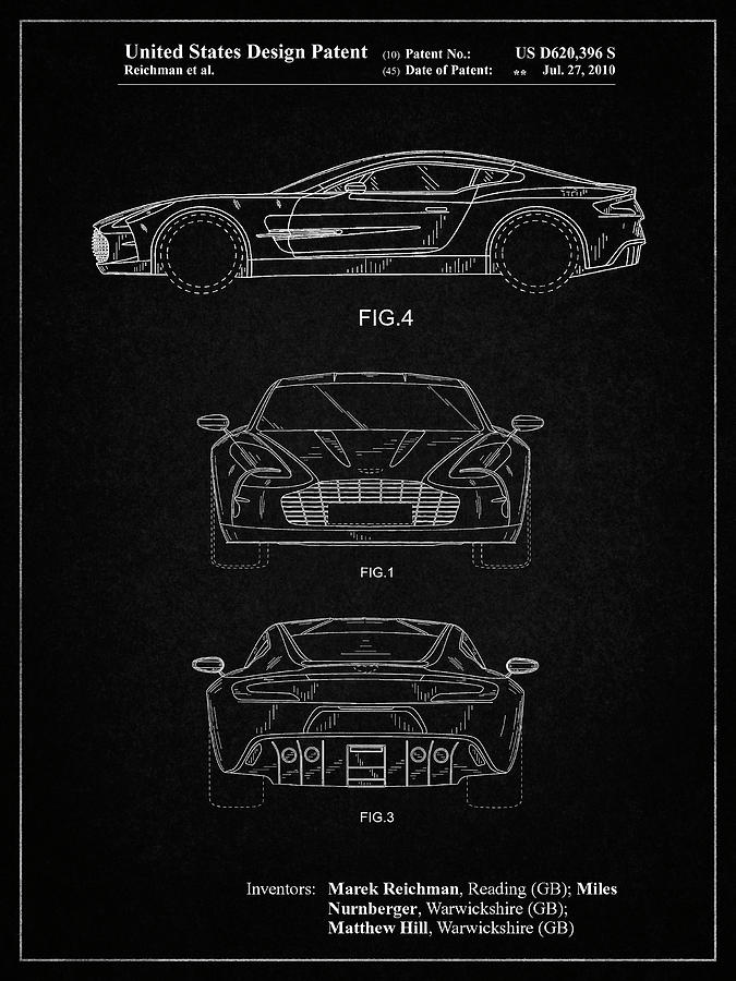 Car Digital Art - Pp711-vintage Black Aston Martin One-77 Patent Poster by Cole Borders