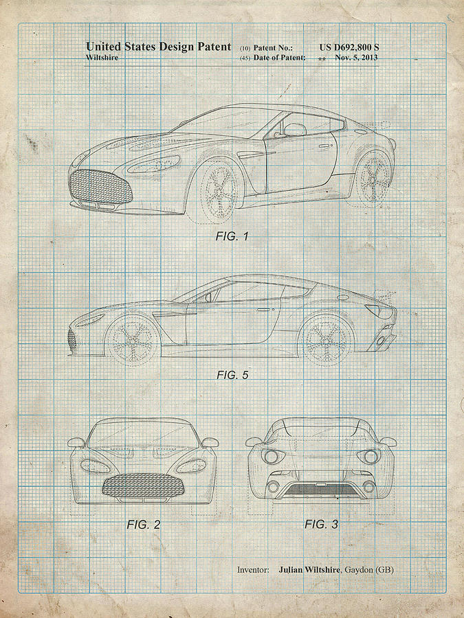 Car Digital Art - Pp712-antique Grid Parchment Aston Martin V-12 Zagato Patent Poster by Cole Borders