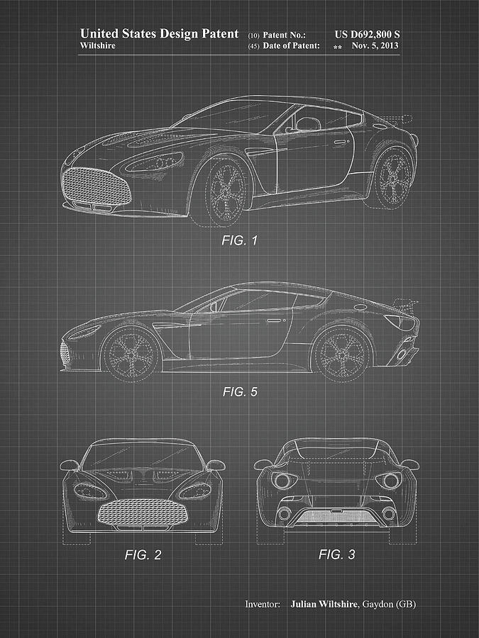 Car Digital Art - Pp712-black Grid Aston Martin V-12 Zagato Patent Poster by Cole Borders