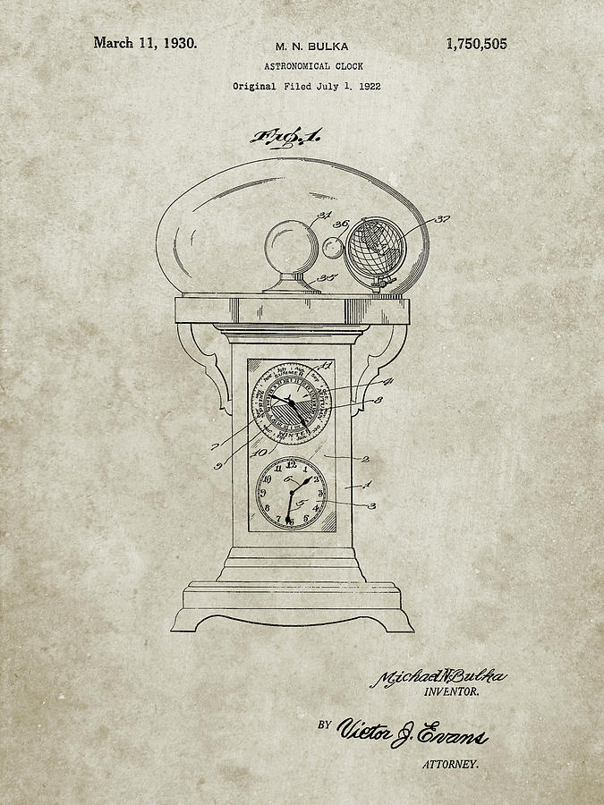 Clock Digital Art - Pp713-sandstone Astronomical Clock Patent Poster by Cole Borders