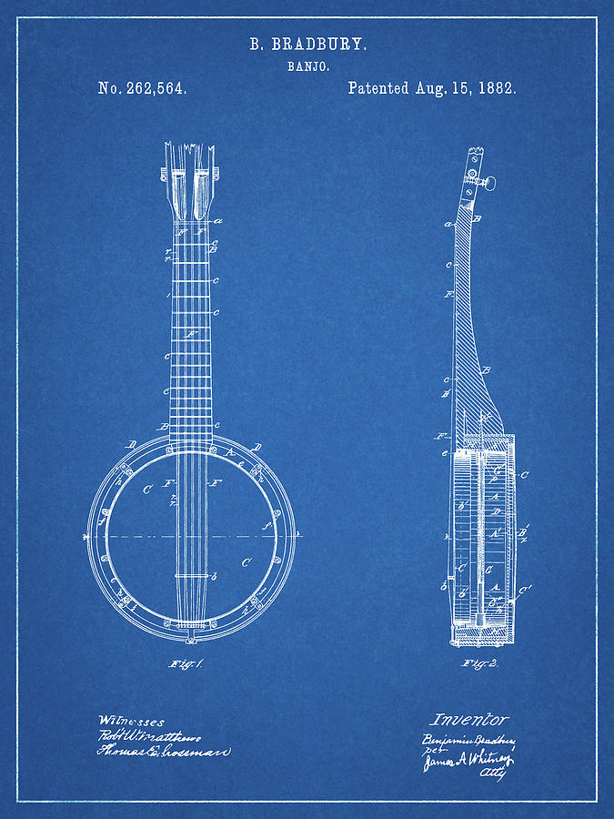 Banjo Digital Art - Pp715-blueprint Banjo Mandolin Patent Poster by Cole Borders