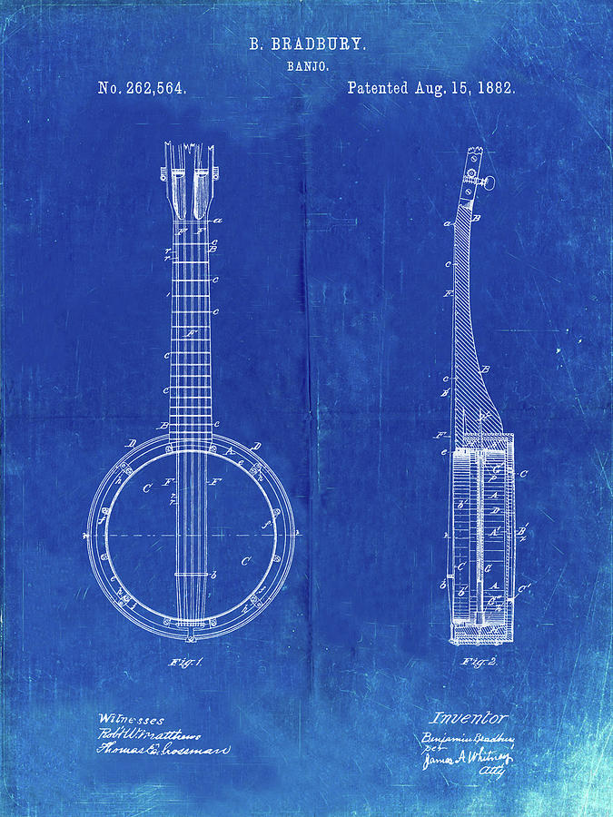 Banjo Digital Art - Pp715-faded Blueprint Banjo Mandolin Patent Poster by Cole Borders