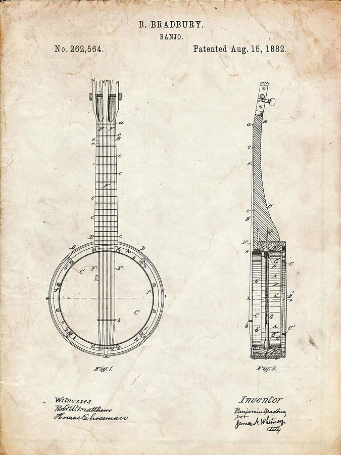 Banjo Digital Art - Pp715-vintage Parchment Banjo Mandolin Patent Poster by Cole Borders