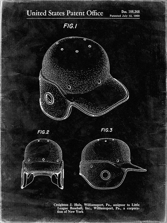 Baseball Digital Art - Pp716-black Grunge Baseball Helmet Patent Poster by Cole Borders