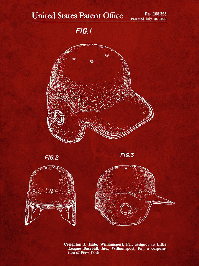 Baseball Digital Art - Pp716-burgundy Baseball Helmet Patent Poster by Cole Borders