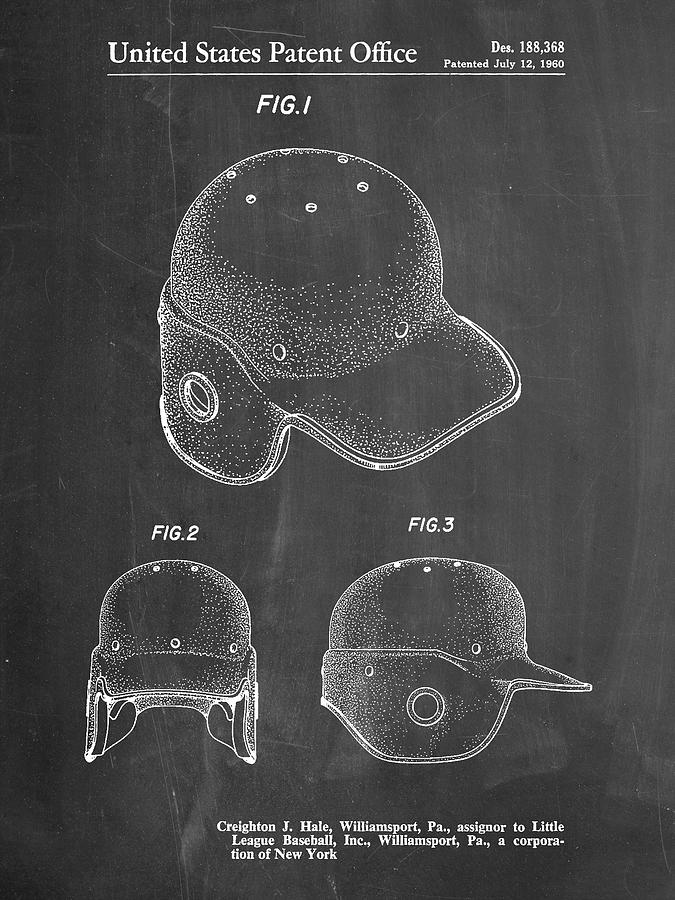 Baseball Digital Art - Pp716-chalkboard Baseball Helmet Patent Poster by Cole Borders