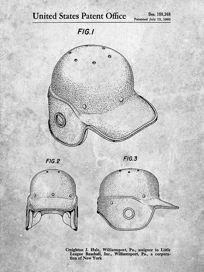 Baseball Digital Art - Pp716-slate Baseball Helmet Patent Poster by Cole Borders
