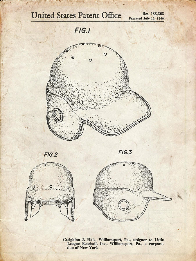 Baseball Digital Art - Pp716-vintage Parchment Baseball Helmet Patent Poster by Cole Borders
