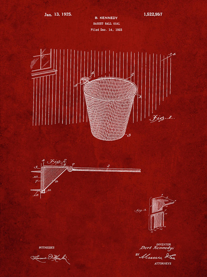 Basketball Digital Art - Pp717-burgundy Basketball Goal Patent Poster by Cole Borders
