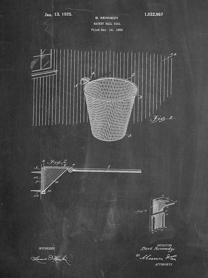 Basketball Digital Art - Pp717-chalkboard Basketball Goal Patent Poster by Cole Borders
