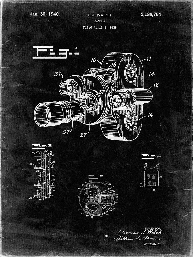 Movie Photograph - Pp72-black Grunge Bell And Howell Color Filter Camera Patent Poster by Cole Borders