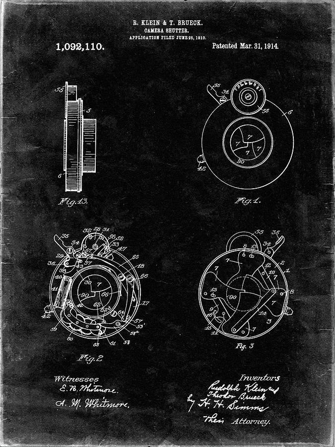Camera Photograph - Pp720-black Grunge Bausch And Lomb Camera Shutter Patent Poster by Cole Borders