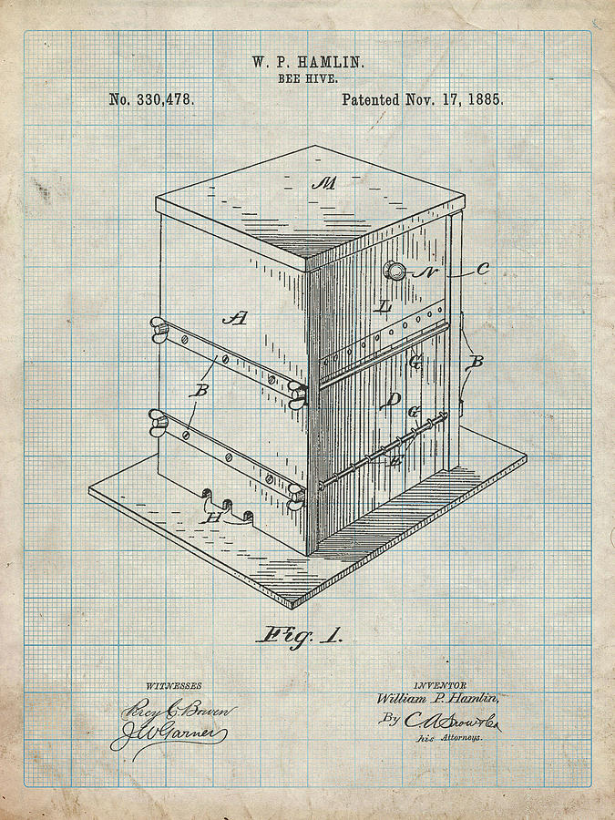 Insects Digital Art - Pp724-antique Grid Parchment Bee Hive Exterior Patent Poster by Cole Borders
