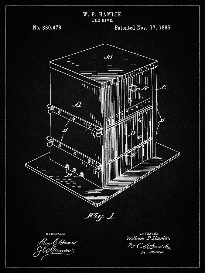 Insects Digital Art - Pp724-vintage Black Bee Hive Exterior Patent Poster by Cole Borders