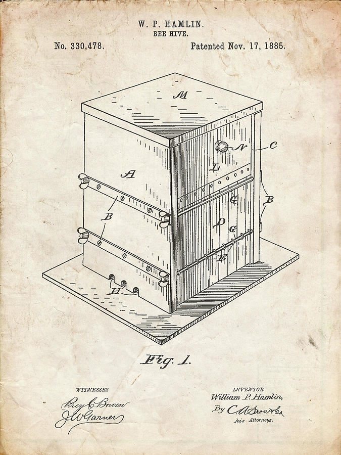 Insects Digital Art - Pp724-vintage Parchment Bee Hive Exterior Patent Poster by Cole Borders