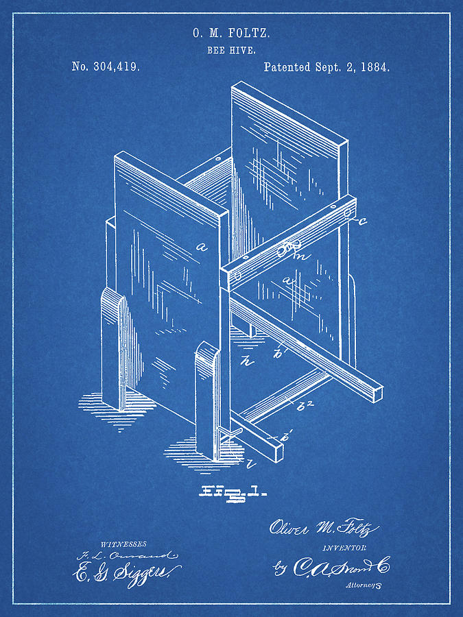 Insects Digital Art - Pp725-blueprint Bee Hive Frames Patent Poster by Cole Borders