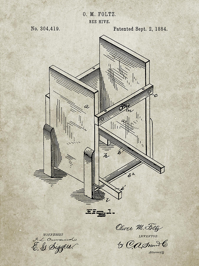 Insects Digital Art - Pp725-sandstone Bee Hive Frames Patent Poster by Cole Borders