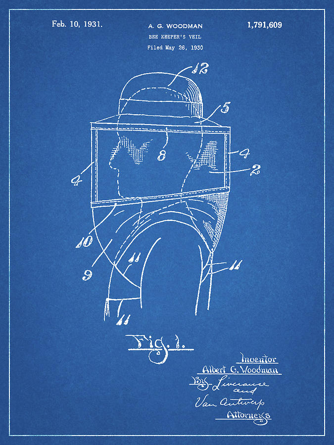 Insects Digital Art - Pp726-blueprint Bee Keeper Hat And Veil Patent Poster by Cole Borders