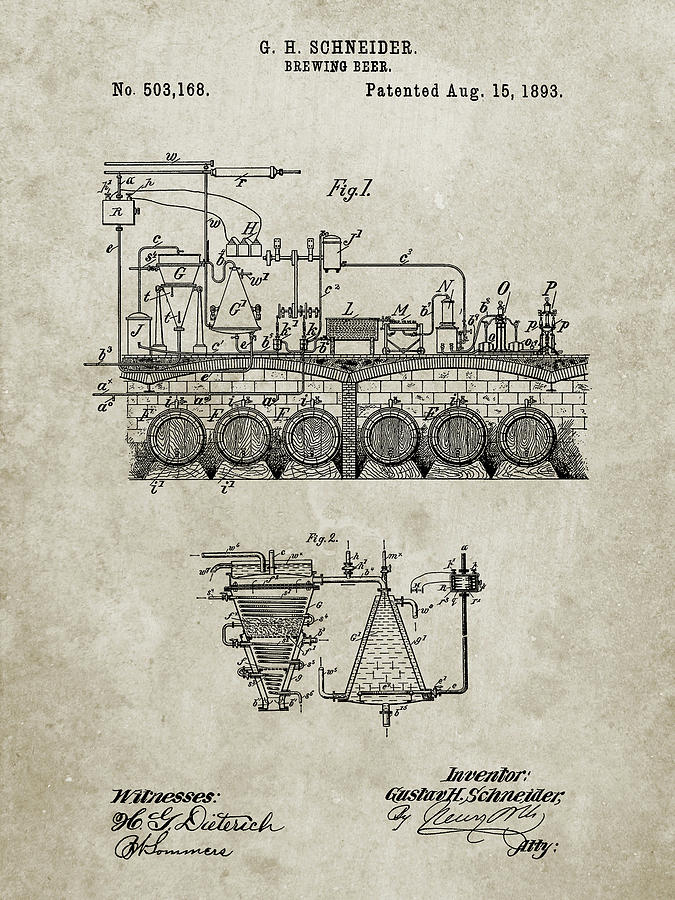 Beer Digital Art - Pp728-sandstone Beer Brewing Science 1893 Patent Poster by Cole Borders