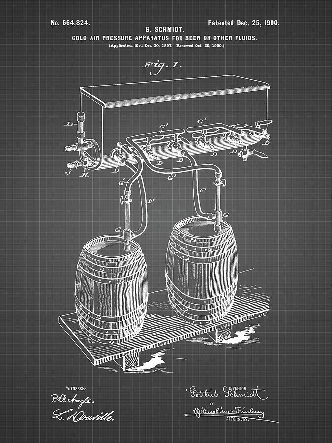 Beer Digital Art - Pp729-black Grid Beer Keg Cold Air Pressure Tap Poster by Cole Borders