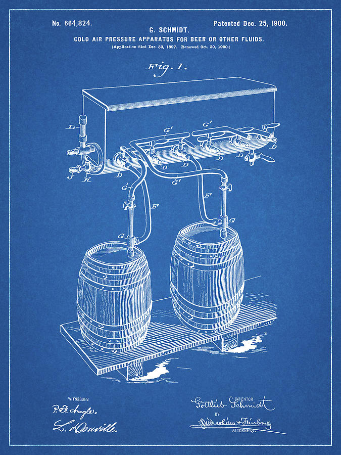 Beer Digital Art - Pp729-blueprint Beer Keg Cold Air Pressure Tap Poster by Cole Borders