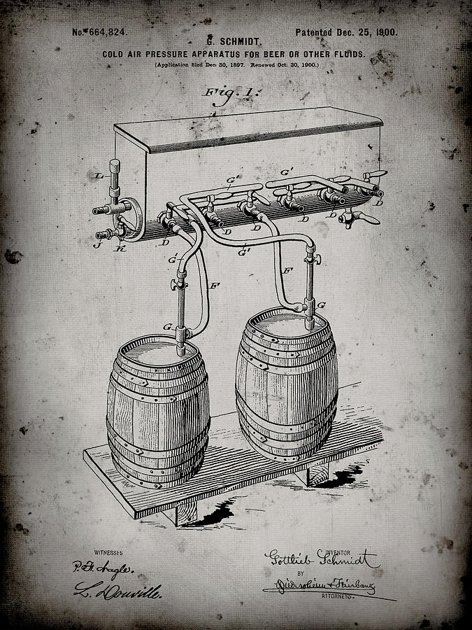 Beer Digital Art - Pp729-faded Grey Beer Keg Cold Air Pressure Tap Poster by Cole Borders