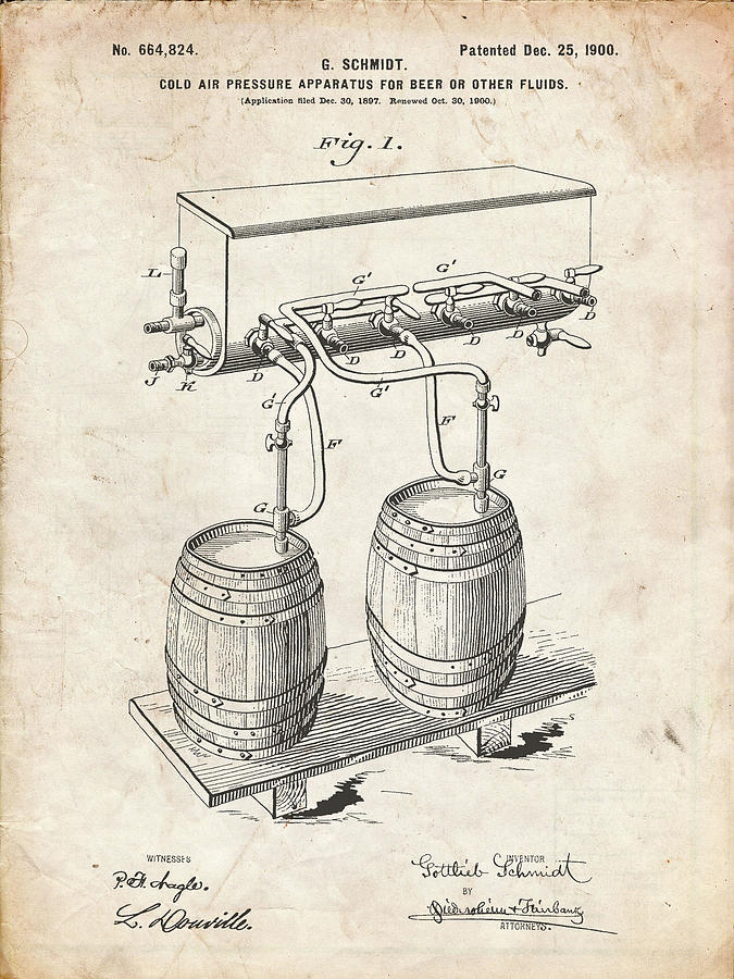 Beer Digital Art - Pp729-vintage Parchment Beer Keg Cold Air Pressure Tap Poster by Cole Borders