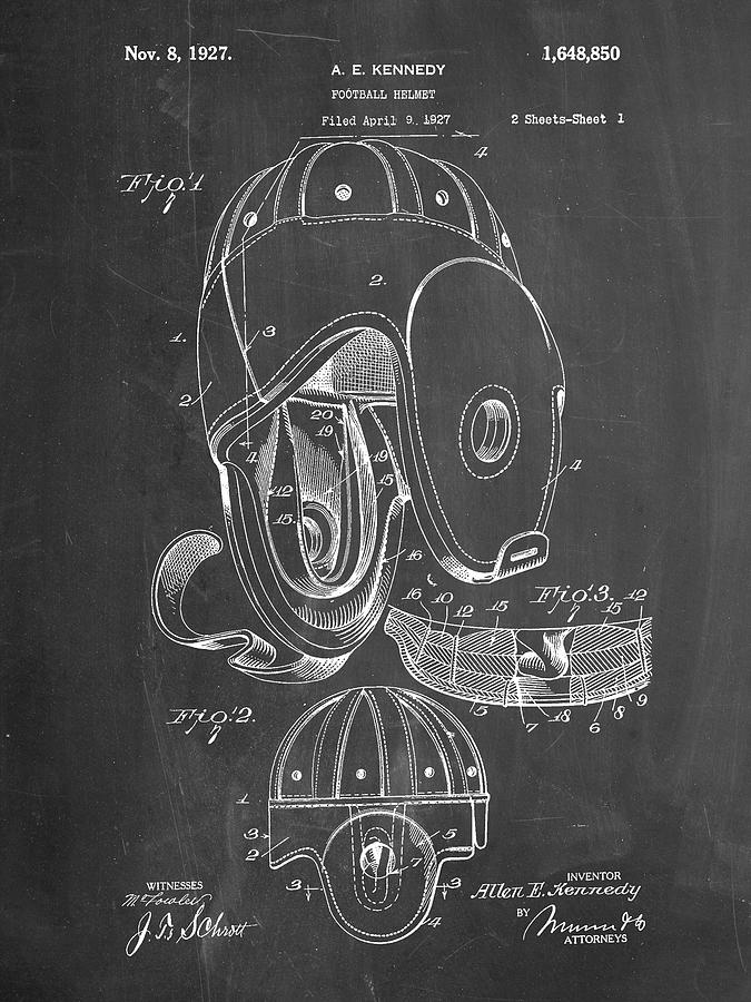 Sports Digital Art - Pp73-chalkboard Football Leather Helmet 1927 Patent Poster by Cole Borders