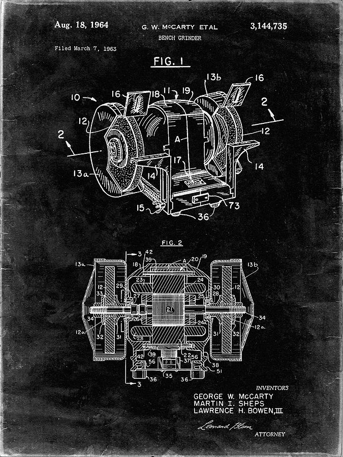 Patents Digital Art - Pp733-black Grunge Bench Grinder Patent Poster by Cole Borders