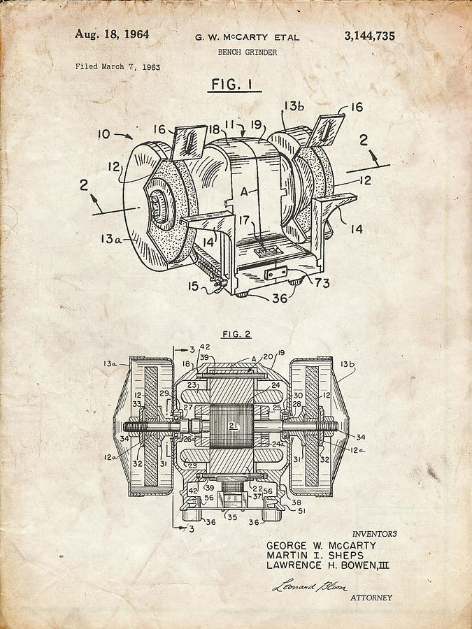 Pp733-vintage Parchment Bench Grinder Patent Poster Digital Art by Cole ...