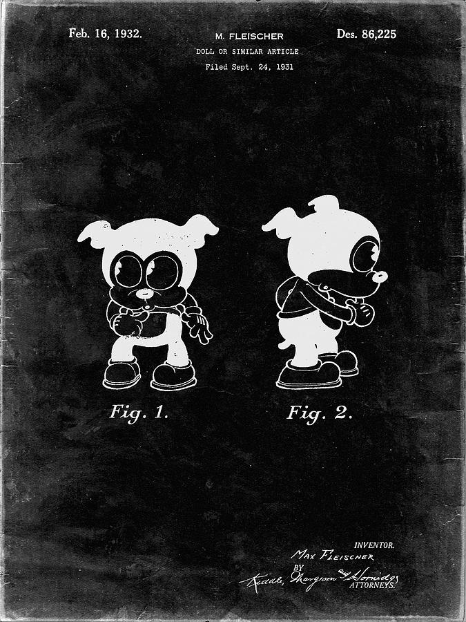 Patents Digital Art - Pp738-black Grunge Bimbo Fleischer Studios Cartoon Character Patent Poster by Cole Borders