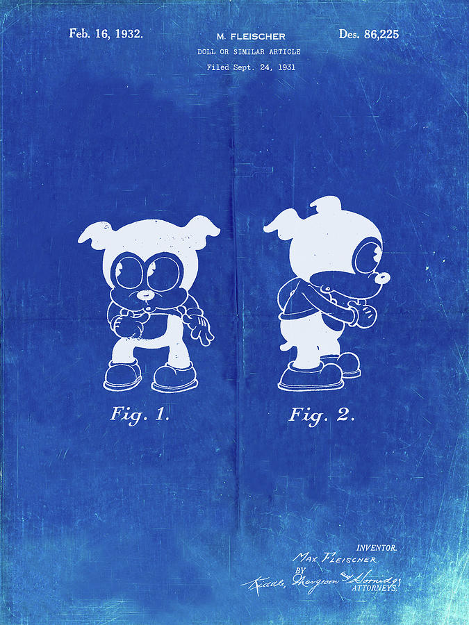 Patents Digital Art - Pp738-faded Blueprint Bimbo Fleischer Studios Cartoon Character Patent Poster by Cole Borders
