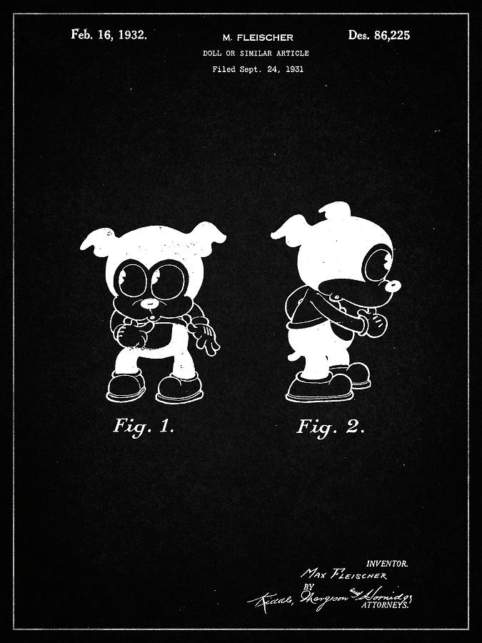 Patents Digital Art - Pp738-vintage Black Bimbo Fleischer Studios Cartoon Character Patent Poster by Cole Borders