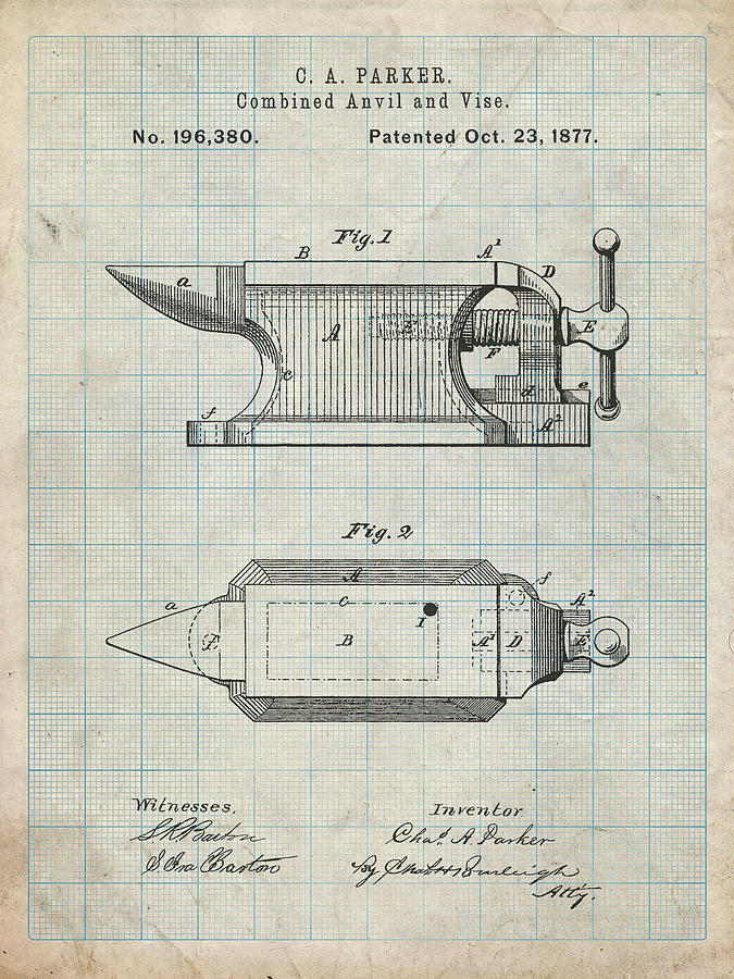 Patents Digital Art - Pp741-antique Grid Parchment Blacksmith Anvil Patent Poster by Cole Borders