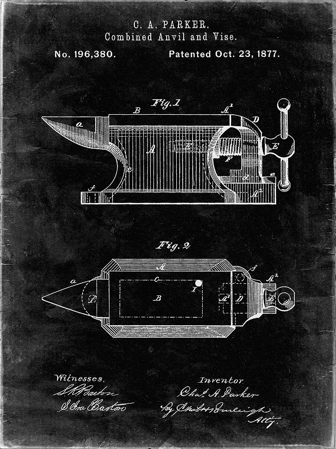 Patents Digital Art - Pp741-black Grunge Blacksmith Anvil Patent Poster by Cole Borders