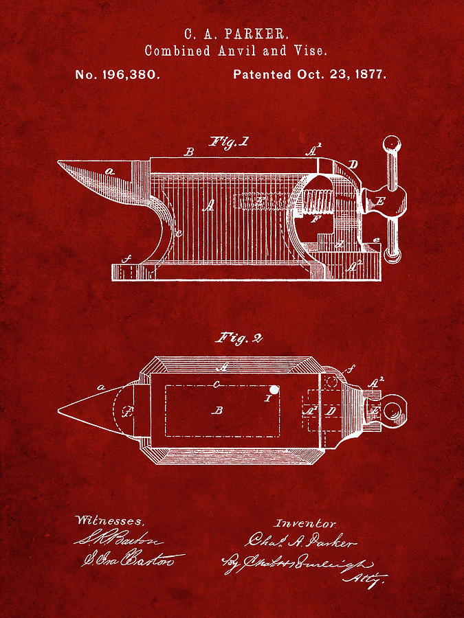 Patents Digital Art - Pp741-burgundy Blacksmith Anvil Patent Poster by Cole Borders