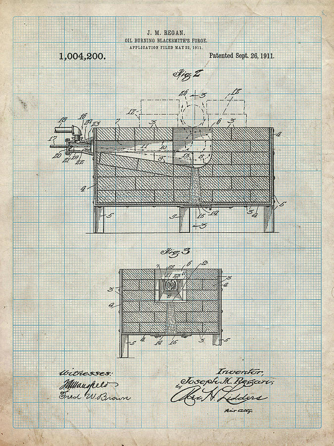Patents Digital Art - Pp742-antique Grid Parchment Blacksmith Forge Patent Poster by Cole Borders