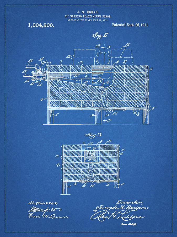 Patents Digital Art - Pp742-blueprint Blacksmith Forge Patent Poster by Cole Borders