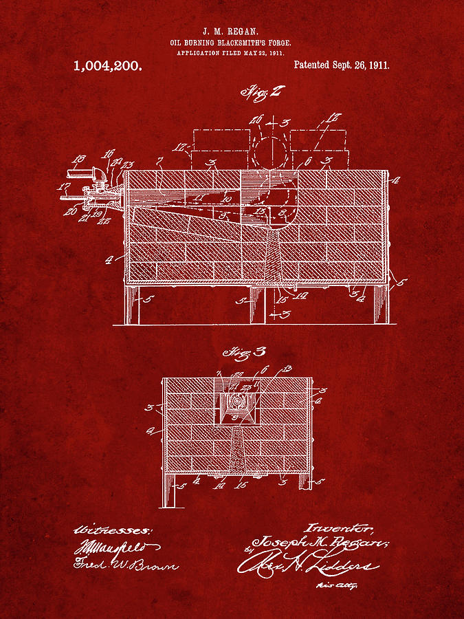 Patents Digital Art - Pp742-burgundy Blacksmith Forge Patent Poster by Cole Borders