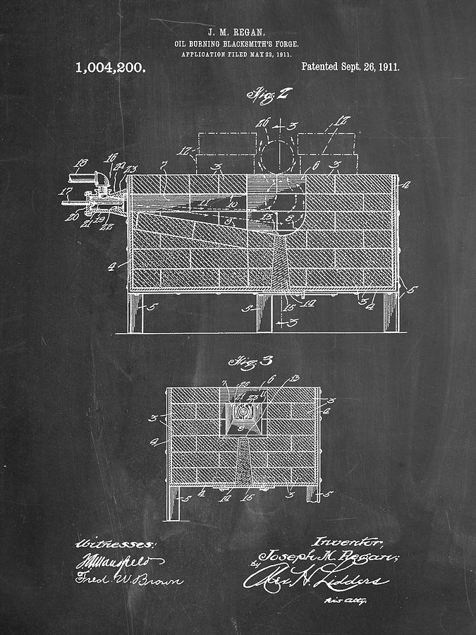 Patents Digital Art - Pp742-chalkboard Blacksmith Forge Patent Poster by Cole Borders