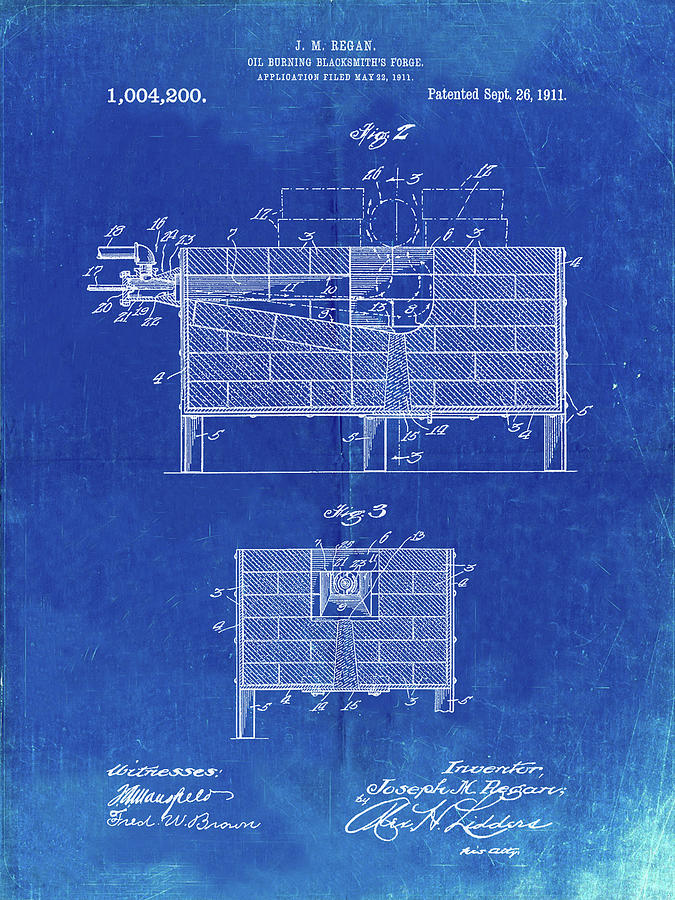 Patents Digital Art - Pp742-faded Blueprint Blacksmith Forge Patent Poster by Cole Borders