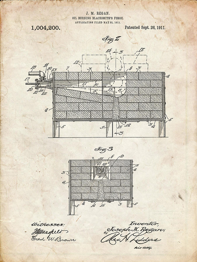 Patents Photograph - Pp742-vintage Parchment Blacksmith Forge Patent Poster by Cole Borders