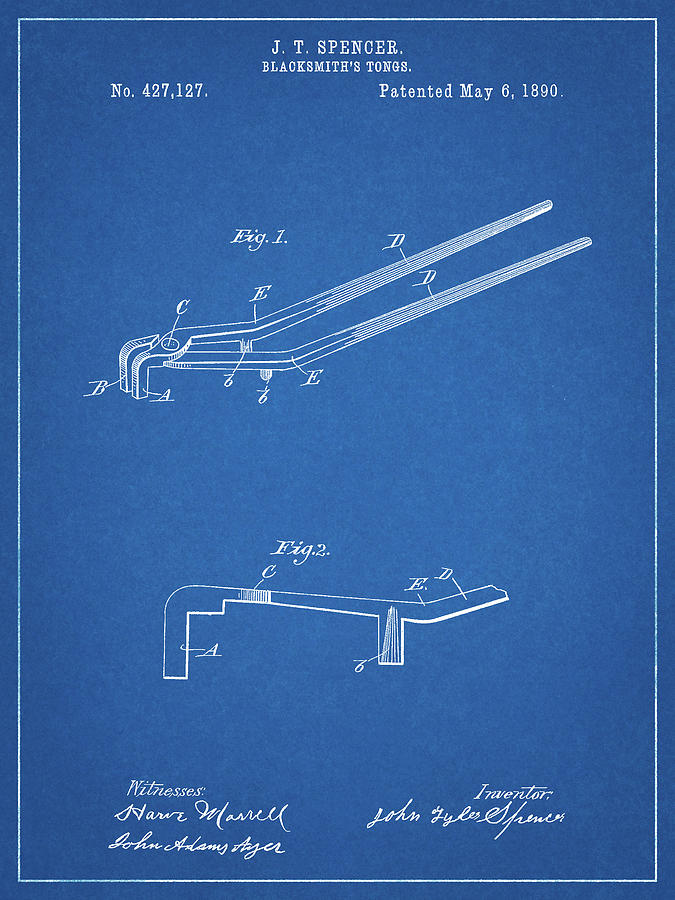 Man Cave Sign Digital Art - Pp744-blueprint Blacksmith Tongs Patent Poster by Cole Borders
