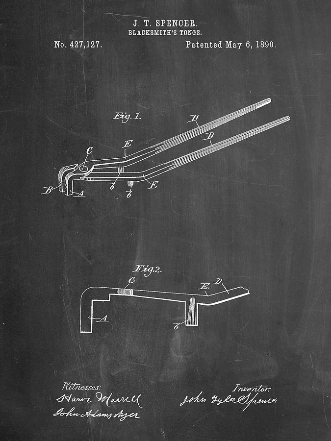Man Cave Sign Digital Art - Pp744-chalkboard Blacksmith Tongs Patent Poster by Cole Borders